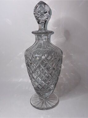 Vintage Crystal Decanter W/ Lid Cut Crystal Diamond Pattern Tapered 4”x12.5”
